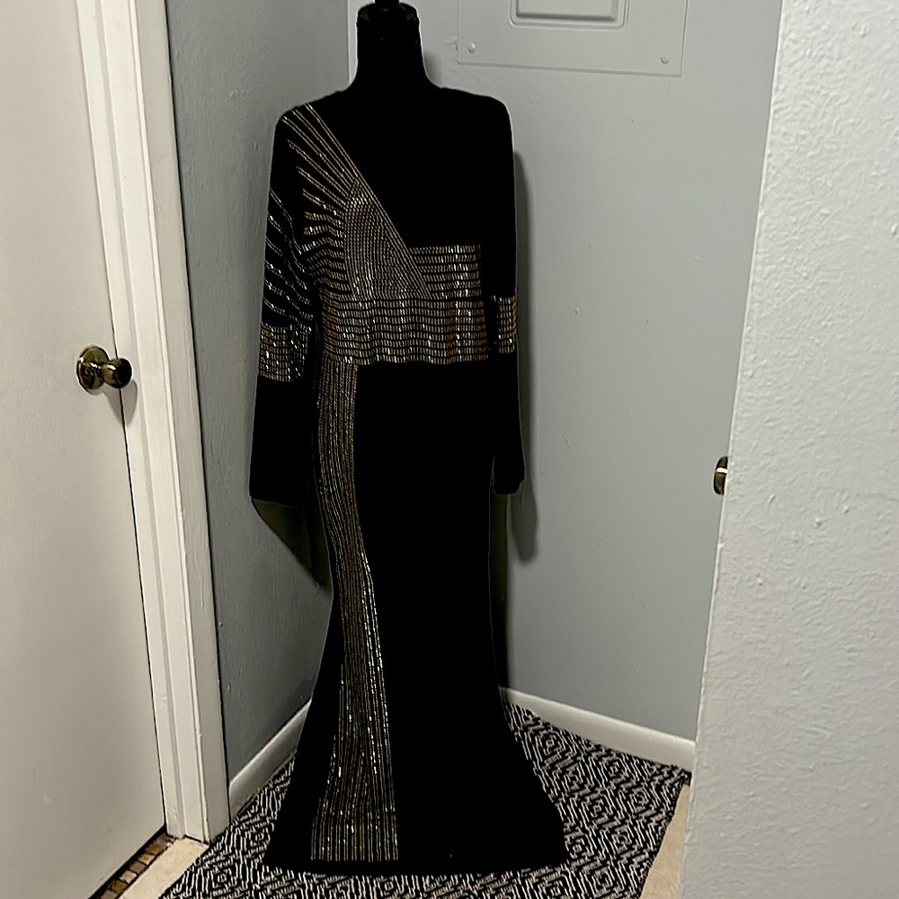 Black dress with gold trim